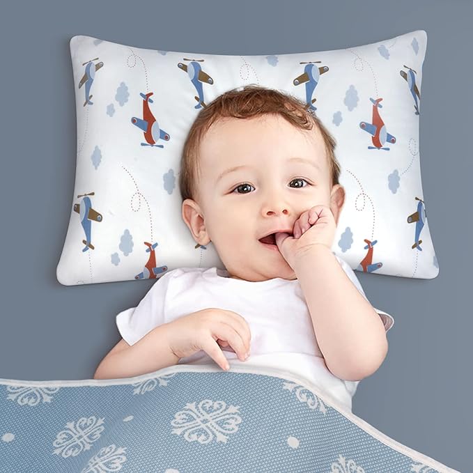 Zenssia Organic Cotton Toddler Pillowcases Pack of 2, 13x18 Inches Travel Pillowcase with Envelope Closure, Soft & Breathable Baby Pillow Case Cover, Airplane