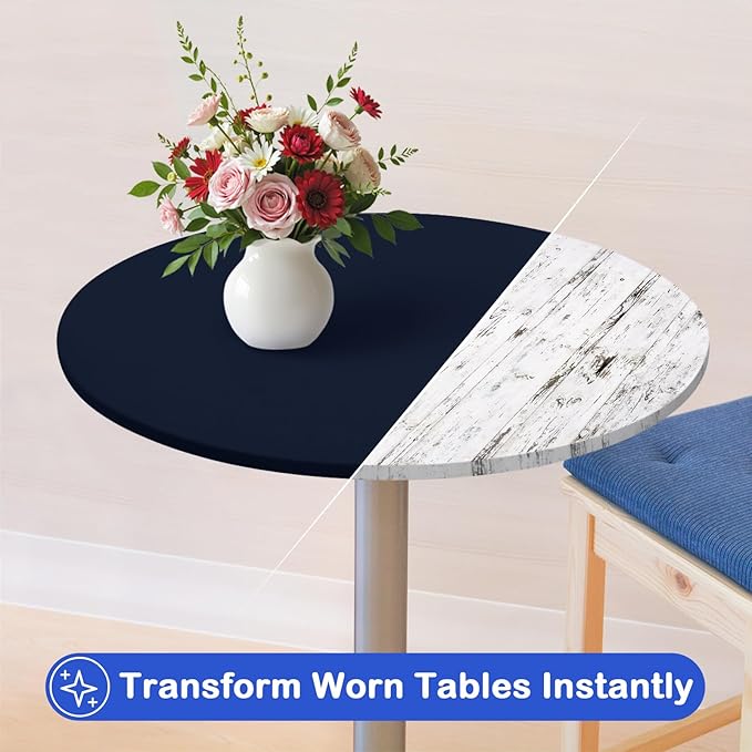 Wolkemer 4 Pack 2 Foot Navy Blue Fitted Tablecloth 24 Inch Round Elastic Edges Table Cloth, Spandex Stretch Table Cover with Machine Washable Fabric for Wedding Party Picnic Dining Indoor Outdoor
