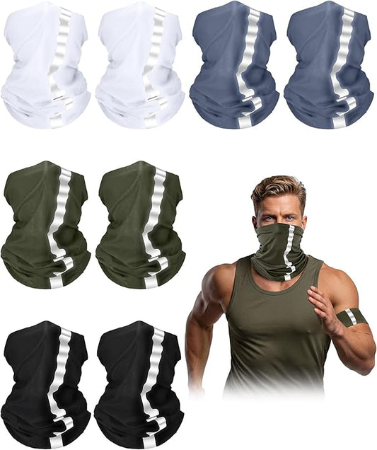 SATINIOR 8 Pcs Neck Gaiter Face Mask, Reflective Summer UV Protection Cooling Scarf Neon Breathable Bandana for Men Women