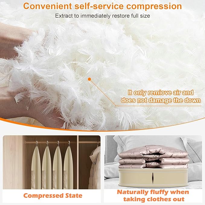 Space Saving Hanging Garment Bag with Self Compression Zipper, Update Space Saver Clothes Storage Organizer, Dust Cover Clothes Bags for Down Coat Suit Dress or Jacket (Beige, XL)