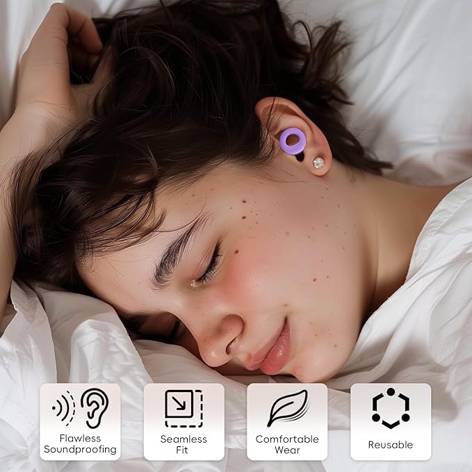 Noise Canceling Earplugs for Sleep and Concentration– New Flexible Earplugs for Better Attenuation–2 Pair Reusable –Deal for Side Sleepers &Noise Sensitive Person – 27dB Noise Cancellation–Purple
