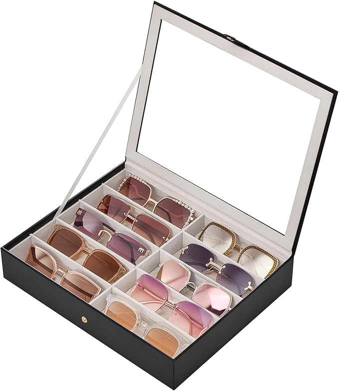 Lolalet 10/20 Slots Sunglasses Organizer Box, Eyeglasses Eyewear Holder Case for Multi Pairs Collection