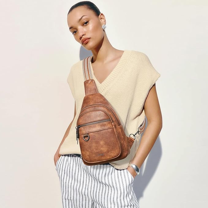 Leresas 7L Sling Bag for Women Men Vegan Leather Crossbody Bags Fanny Pack Purse Backpack Over Shoulder Bag Travel Anti Theft