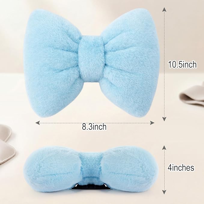 Macarrie 2 Pcs Car Neck Pillow Velvet Bow Headrest Pillow Soft Comfortable Seat Neck Support Cute Bow Car Accessories for Driving Travel Driver Chair Girl Style Interior Decor(Solid,Blue)