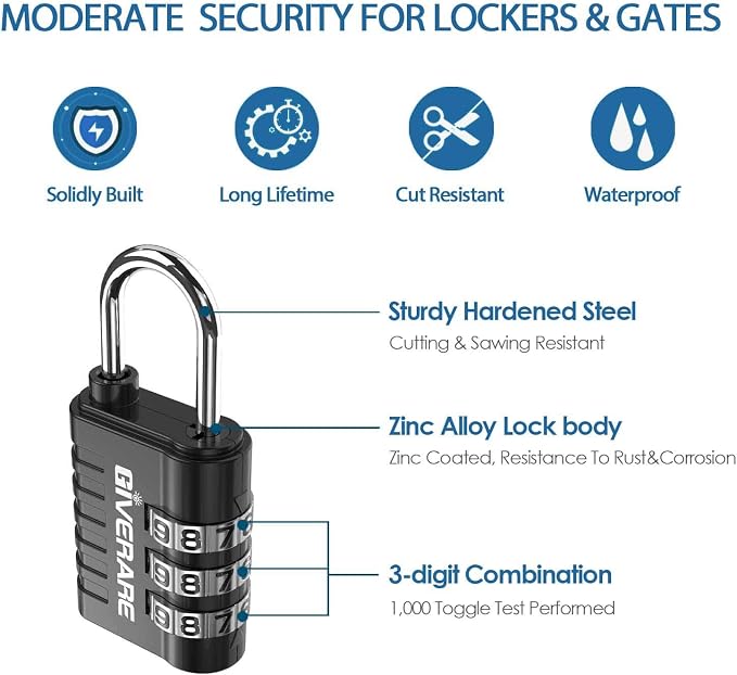 GIVERARE 8 Pack Combination Lock, 3-Digit Padlock Keyless, Resettable Luggage Locks for Backpack, Gym & School & Employee Locker, Weatherproof Travel Lock for Fence, Backyard Gate, Hasp, Case-Black