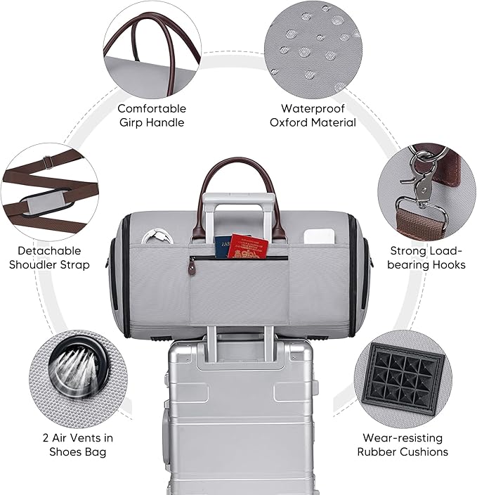 Carry on Garment Bag for Travel, Convertible Garment Duffle Bags for Men Women - 2 in 1 Hanging Suitcase Suit Travel Bags with Shoe Compartment