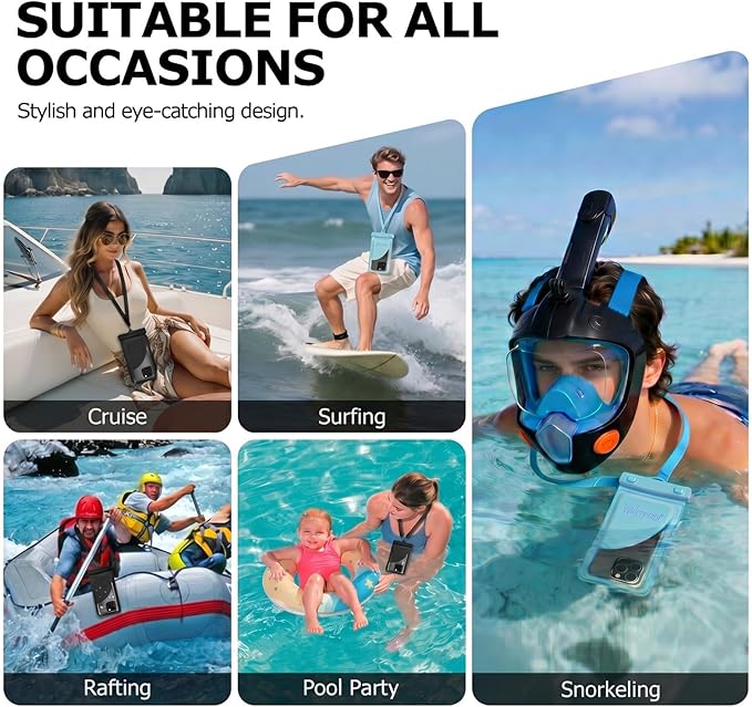 Waterproof Phone Pouch, with Interior Card Pocket, Large Waterproof Phone Case for iPhone 17 16 Pro Max, IPX8 Lightweight Cellphone Dry Bag, Beach Cruise Ship Essentials,1 Pack-White-8.3″