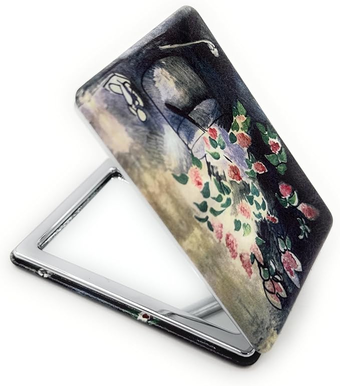 Flowers in A Vase Artwork Mirror Black Compact Travel Mirrors for Purses Small Cosmetic Folding Mirror Great Gift for Artistic Women