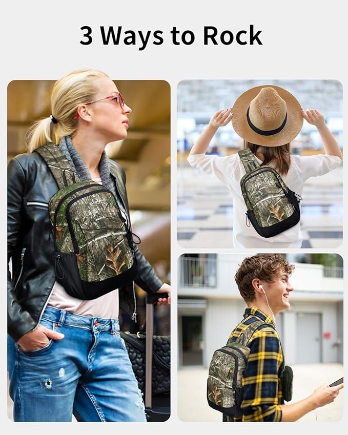 ECOHUB Crossbody Bags for Women Men, Anti-Theft RFID Blocking Sling Backpack with Sturdy SBS Zippers Water Resistant Chest Shoulder Bag Daypack with 9 Pockets Casual Outdoor Hiking, Camouflage
