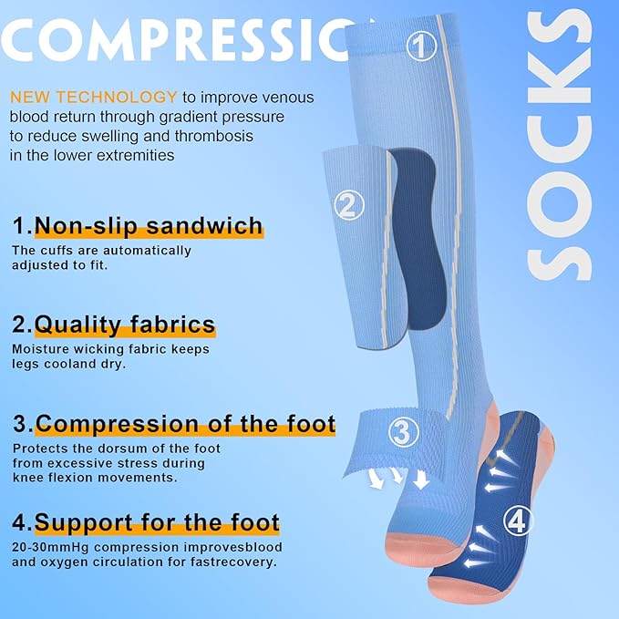 bropite Flora Compression Socks for Women & Men-Knee high 6 Pairs 20-30mmhg Support Running Nurse Travel