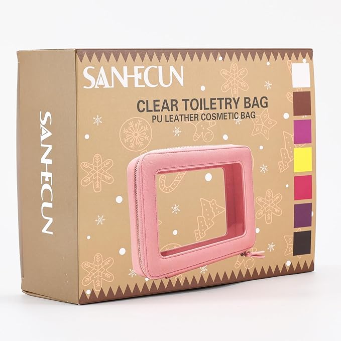 SANHECUN Toiletry bag waterproof cosmetic organizer with handle large opening for travelling (Pink)