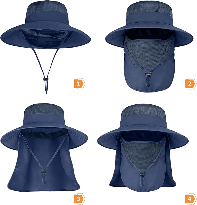 Sun Hats for Men Women Fishing Hat UPF 50+ Breathable Wide Brim Bucket Hats Summer UV Protection Safari Hat with Neck Flap