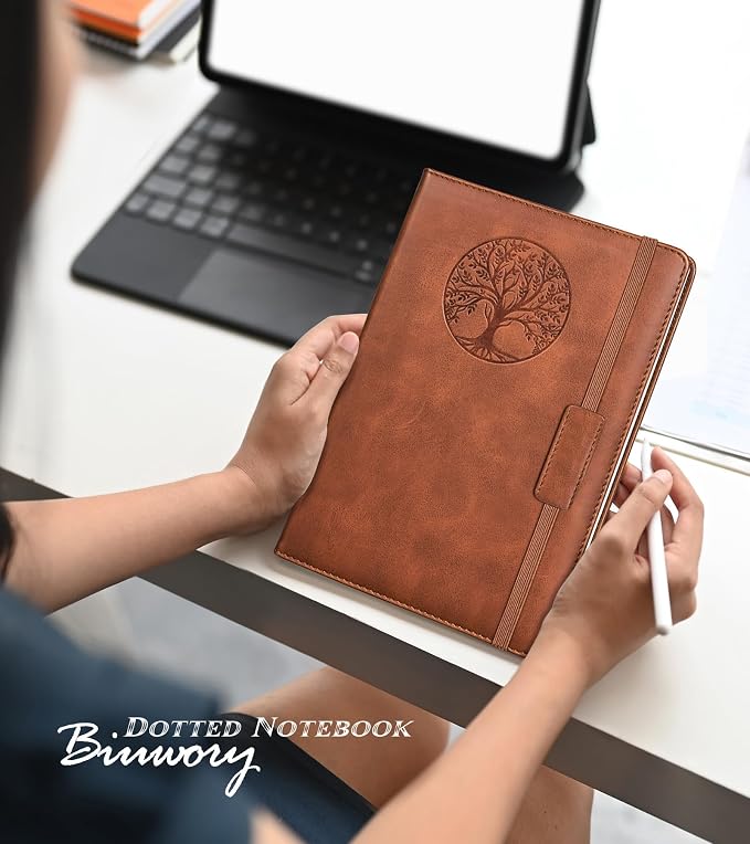 Biuwory Graph Paper Notebook Journal for Women Men,140 Pages Hardcover Grid Notebooks for Work & School,Leather Journals for Writing, Graphing Paper Notebook 5.7"×8.3" (Brown)
