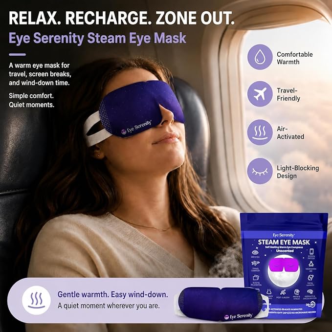 Lure Essentials Eye Serenity Steam Eye Mask, Heated Eye Mask, Self Heating Warm Compress for Dry Eyes, Fast Relief for Stye, Puffy Sensitive Eyes, Moist Heat, Gift for Women and Men - Unscented