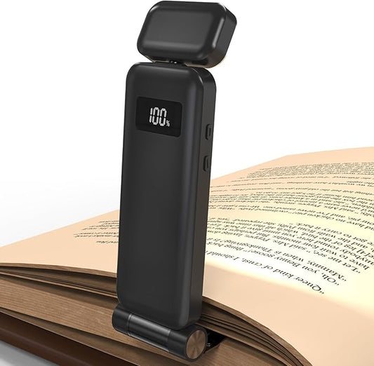KTEBO Rechargeable Book Light with Clip & Battery Indicator, 9 Luminescence Modes, USB-C Portable 1.6 oz Ultralight Lamp for Night Reading in Bed, Readers - Black