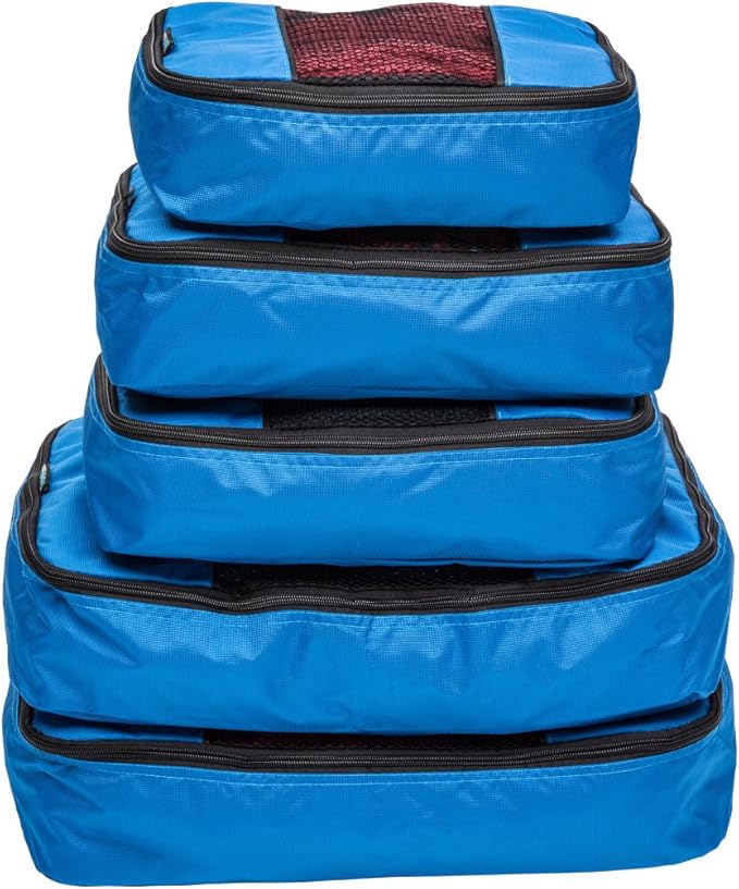 Travel Wise Packing Cubes for Travel - 5 Piece Set with Pattern Design, Lightweight Ripstop Nylon Luggage Organizers with Mesh Panel, Small Medium Large Sizes