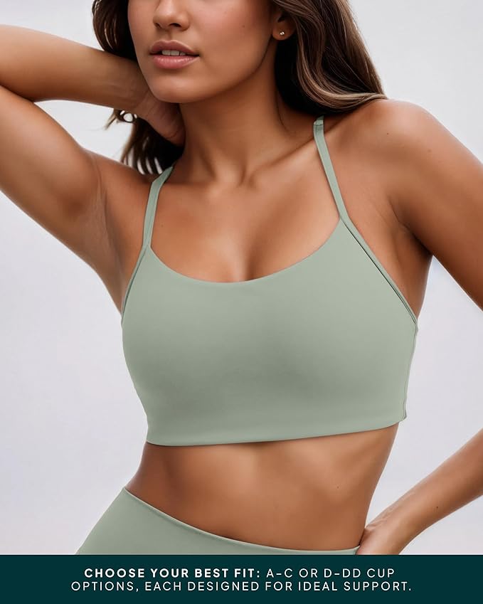 PAVOI ACTIVE Yoga Racerback Bras for Women - Buttery Soft Low Support Scoop Neck Y-Back Thin Strap Sports Bra - FlexFlow
