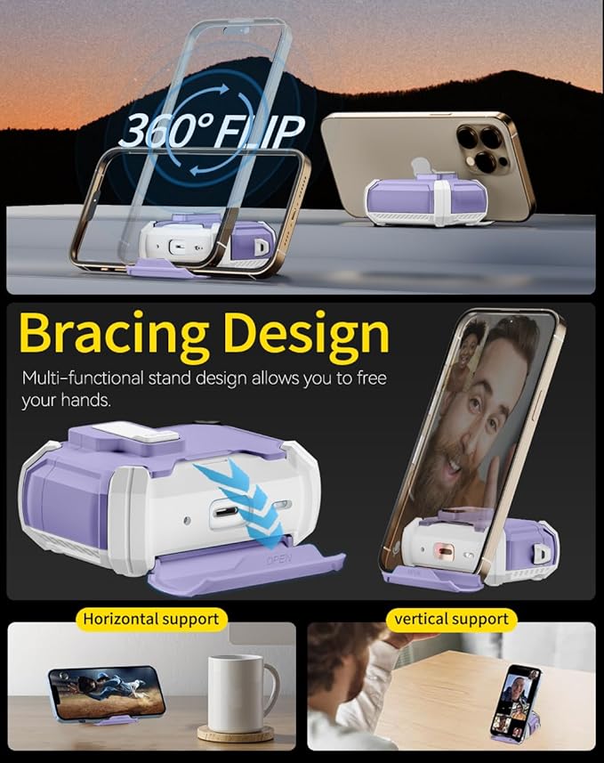 Pohgelan Compatible with AirPods Pro 2nd/1st Case,Magnetic Automatic Lock with Phone Stand & Cleaning Kit,Compatible with Magsafe Cover -s-Purple