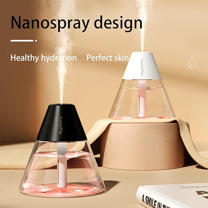 INVODA Mini Humidifiers, 260ml USB Personal Cool Mist Humidifier Cute Volcanoes Desktop Air Humidifier Quiet Night Light Small Humidifiers for Car, Office, Bedroom, Travel (White)
