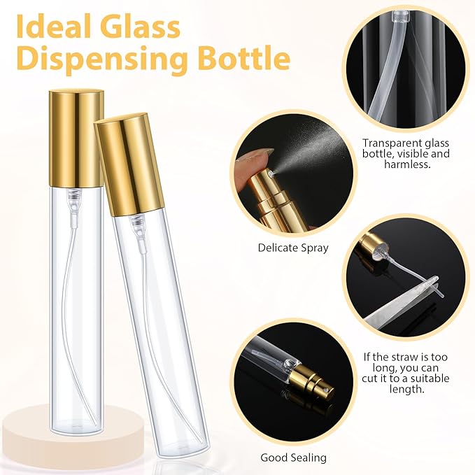 Yinder 25 Pcs 15 ml Glass Refillable Perfume Bottles Bulk Travel Empty Perfume Atomizer Sprayers Portable Spray Bottles Mini Sample Fragrance Containers, Gold