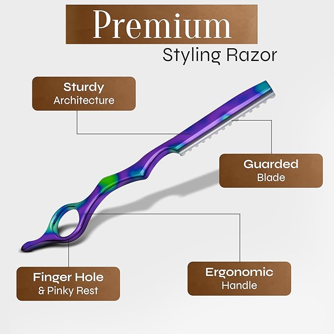 Facón Hair Razors for Cutting Hair - Professional Styling Razor Kit with 11 Replacement Blades, Stainless Steel Hairs Cutting Tool for Salon & Home, Premium Cutting Thinning Texturizing Faether Razor