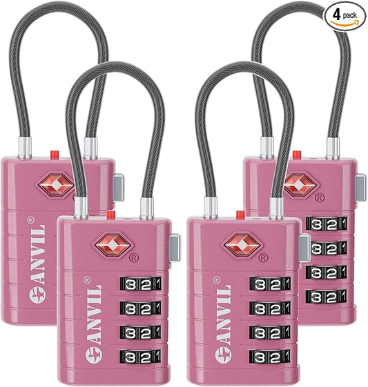 ANVIL TSA Approved Luggage Locks with Search Alert Indicator, 4-Digit Combination Suitcase Lock, Advanced TSA008 Core Heavy Duty Anti-Theft Travel Lock for Double Zippers, Backpacks