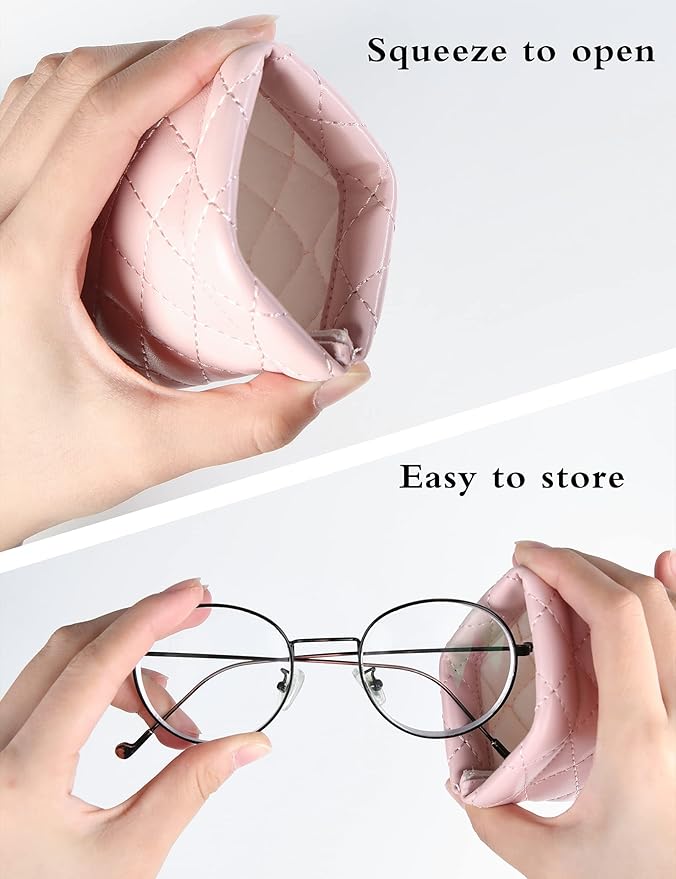 Squeeze Top Sunglass Pouch - Portable Sunglass Organizer Pouch Bags Soft PU Leather Glasses 2 Pack