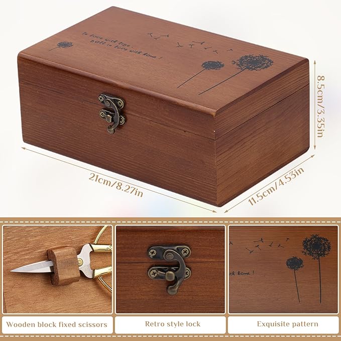 Sewing Kit Set, Wooden Sewing Kit Box, Sewing Supplies for Beginner Traveler and Emergency Clothing Fixes,DIY Crafts Accessories with Thread, Scissors, Needles, Tape Measure and Other Accessories