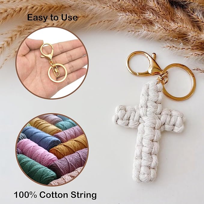 Macrame Cross Keychain,Jesus Key Chain Christian Car Accessories Handmade Soft Cross Keychain Boho Decor for Women Men Gifts