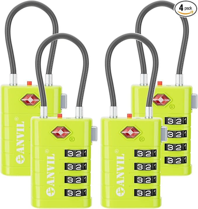 ANVIL TSA Approved Luggage Locks with Search Alert Indicator, 4-Digit Combination Suitcase Lock, Advanced TSA008 Core Heavy Duty Anti-Theft Travel Lock for Double Zippers, Backpacks