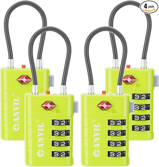ANVIL TSA Approved Luggage Locks with Search Alert Indicator, 4-Digit Combination Suitcase Lock, Advanced TSA008 Core Heavy Duty Anti-Theft Travel Lock for Double Zippers, Backpacks