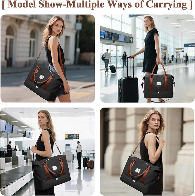 Travel Duffel Bag with Shoes Compartment, Overnight Weekender Bags for Women,Carry on Personal Item Bag，Extra Large