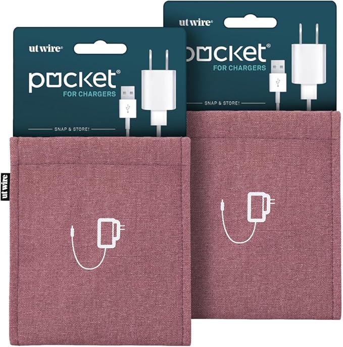 UT Wire [2-PACK Pocket Snap & Store Mobile Charger Case Pouch, Dusty Rose with Solid Grey Interior