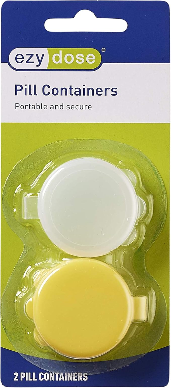 EZY DOSE Daily Round Pocket Pharmacy, Portable On-The-Go, Pill Box, Organizer and Vitamin Containers, Snap Shut Lids, Perfect For Traveling, Colors May Vary, 2 Pack, BPA Free