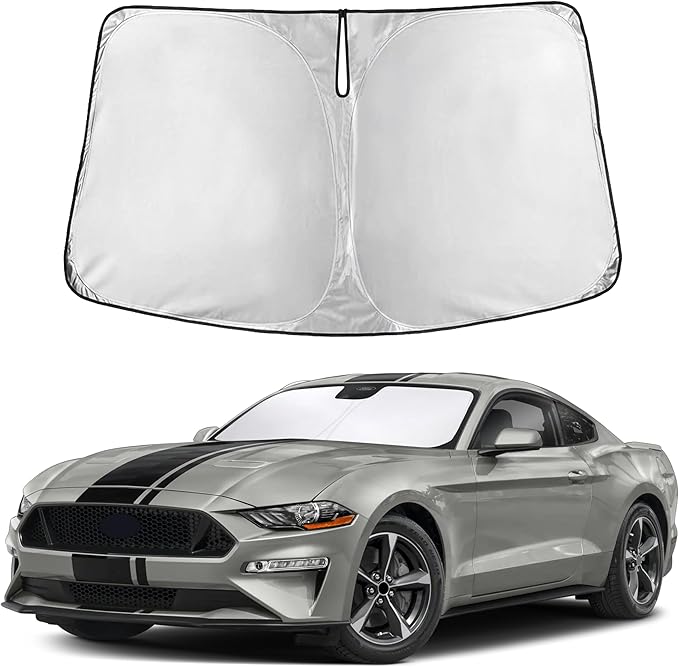 Autovir Windshield Sun Shade Fit for 2015-2024 2025 2026 Ford Mustang Sunshade, Front Car Window Shades Sun Visor, Blocks UV Rays & Heat, Car Accessories