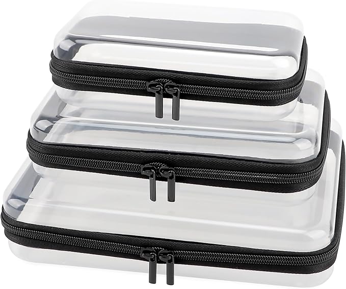 YOPCDJ 3 Pack Clear Hard Shell Zipper Case, Clear Zipper Pouches Waterproof Makeup Organizer & Travel Toiletry Bag, Diaper Bag Organizing Pouches, Plastic Pouch for Office Home Storage, LMS,Blcak