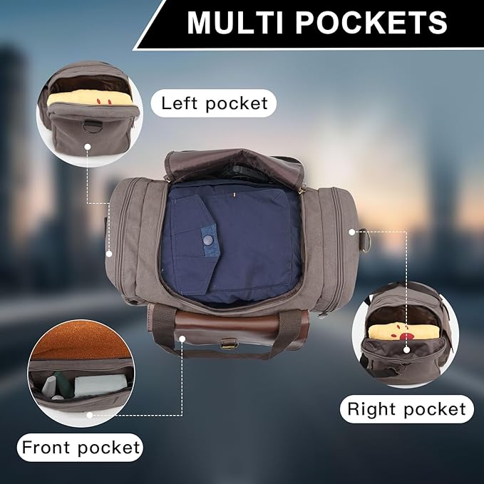 22L Lightweight Travel Duffle Bag - Approved Under Seat Carry-On, Multi-Pocket Weekender Gym Bag with Adjustable Straps, Unisex Overnight Bag for Men & Women (Gray)