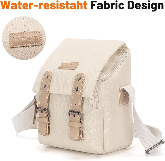 Cwatcun Camera Sling Bag for Women， Small Crossbody Bag Canvas Purse Compatible for Canon, Nikon, Sony Mirrorless Cameras & Lenses Cute Retro Beige