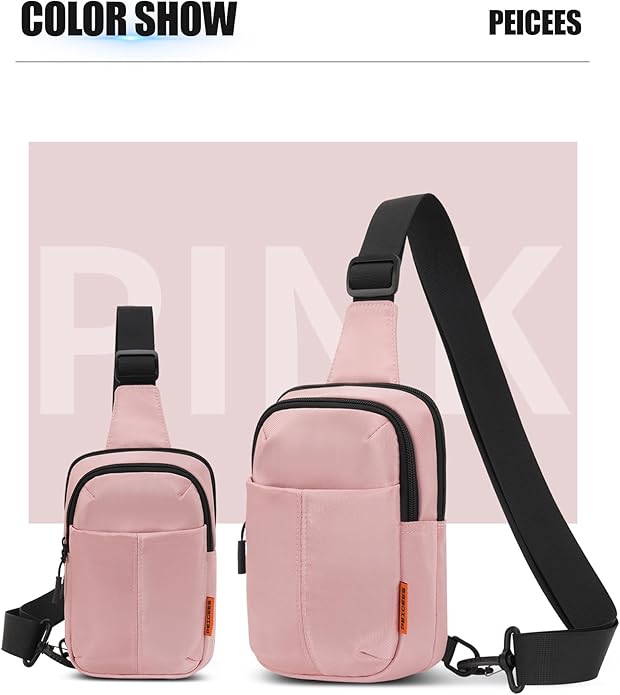 Peicees Small Anti Theft Sling Bag with Zipper Clip for Men Women, Waterproof Mini Crossbody Chest Bag for Travel Work Sport