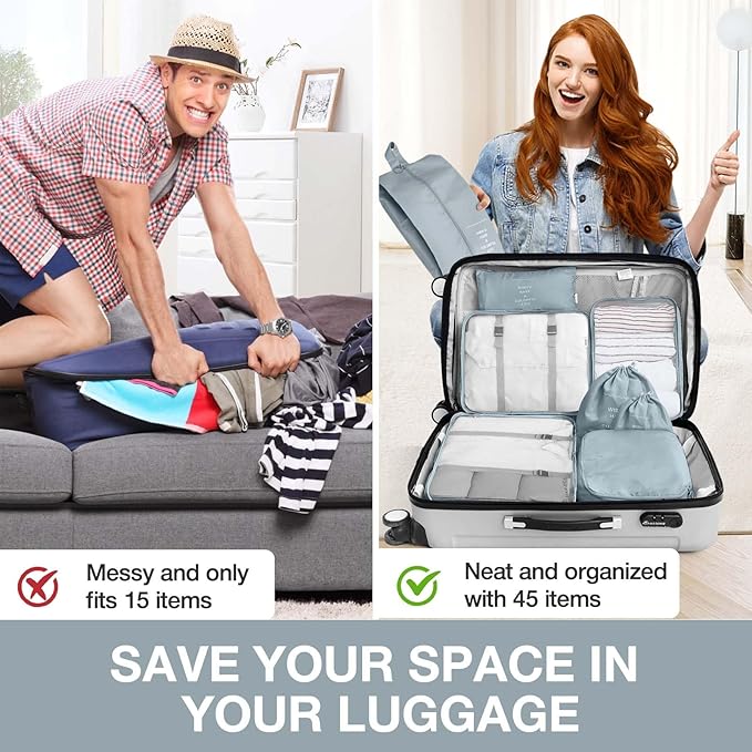 9 Set Packing Cubes for Suitcases,Packing Cube with Shoe, Cosmetics, Clothing, and Accessories Bags Packing Cubes for Travel Luggage Organizer Women Men(Blue Grey)