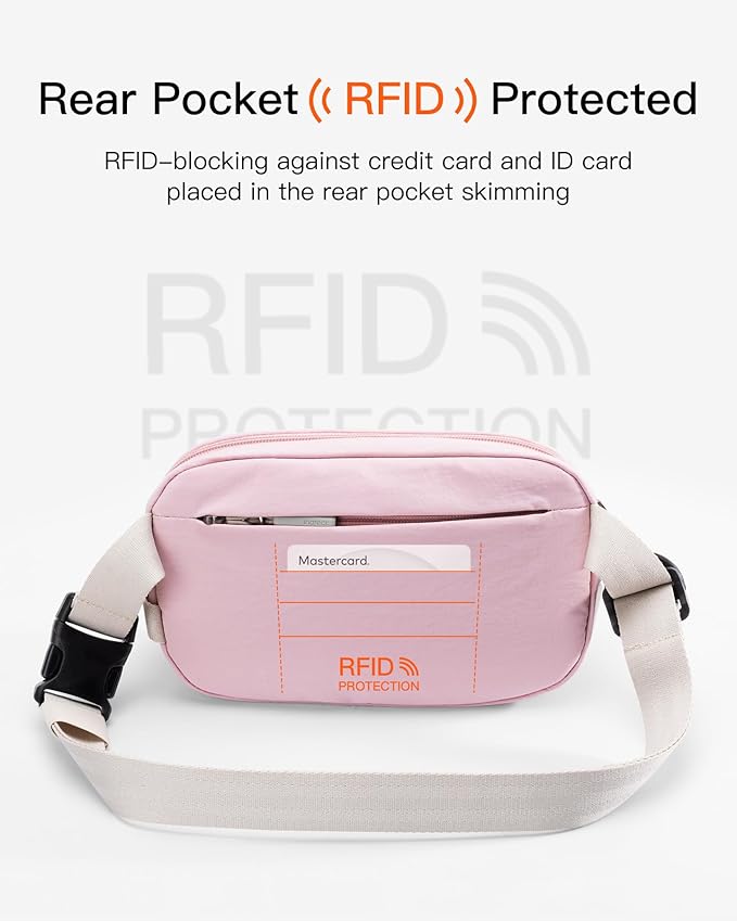 Inateck Sling Bag X-Mini, Durable Fanny Pack with RFID Blocking, Water-resistant Belt Waist Bag with Quick-adjust Strap, Stylish Waist Pack for Men, Women, Travel, Hiking, Cycling, Work, Sports, Pink