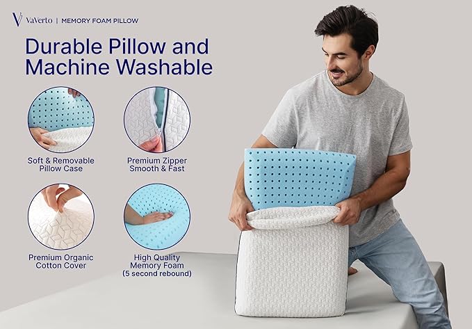 Cooling Gel Memory Foam Pillow - 2-Pack - King Size Bed Pillows For Sleeping - Firm Pillow - Back, Stomach and Side Sleeper Pillow - Shoulder & Back Pain Relief - Washable , Bamboo Viscose Cover