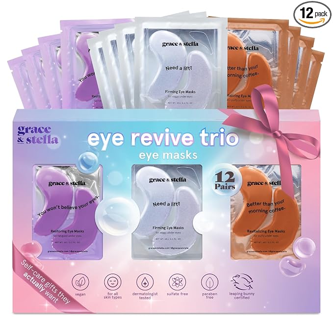 grace & stella Under Eye Patches (12 pairs) Eye Masks for Dark Circles and Puffiness - Travel & Self Care Gifts, Bachelorette Party Favors, Teacher Gifts - Vegan Cruelty-Free Skin Care