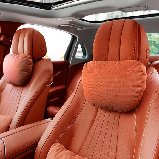 2 Pcs Car Headrest Neck Pillow for Driving,Universal Premium Suede Leather Soft and Comfortable Headrest,Three Gears of Height Adjustment Car Seat Headrest Pillow Car Interior Accessories