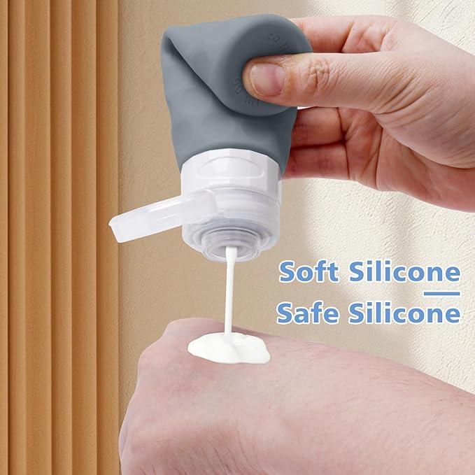 Silevoler Travel Bottles for Toiletries, 4pcs Tsa Approved 3oz Travel Size Containers, BPA Free Leak Proof Premium Silicone Bottles, Refillable Liquid Squeezable Accessories W/Toiletry Bag (Navy Blue)