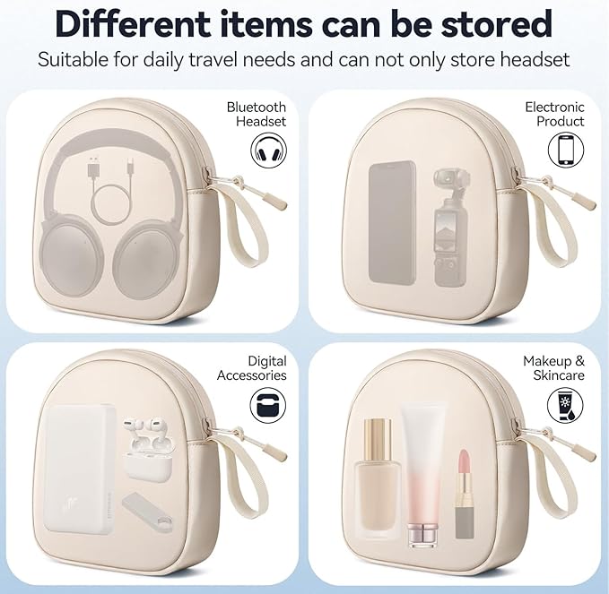 Inesore Headphone Case Compatible with JBL Tune & Live/Sony WH-CH520 510 720/ Sony MDR-ZX/Bose QuietComfort/JLab/BERIBES/TOZO/KVIDIO/SoundCore,Headset Carrying Storage Bag Headphone Pouch, Beige