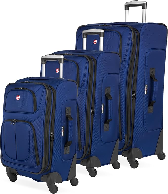 SWISSGEAR Sion Softside Expandable Spinner Luggage Durable Lightweight Travel Suitcase, Blue, 3-Piece Set (Carry-On/Medium/Large)