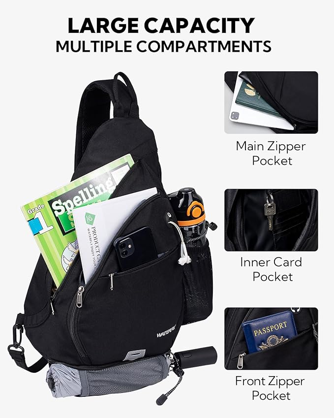 WATERFLY Sling Bag Sling Backpack Small Crossbody Shoulder Bag for Men Women Traveling Cycling Hiking Daypack