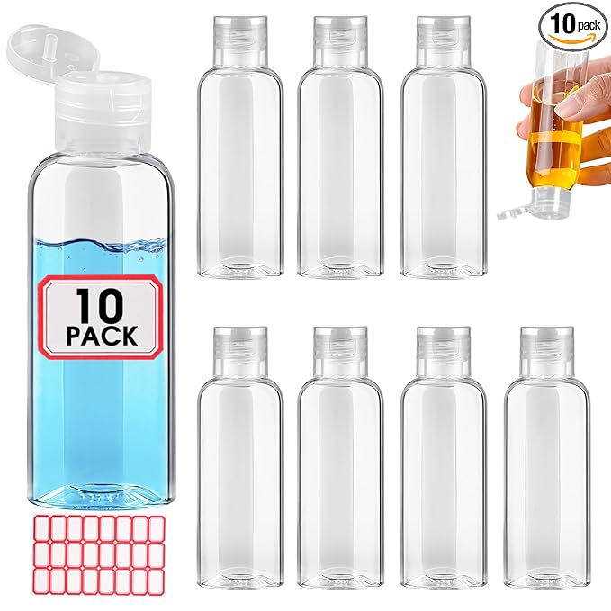 10 Pack Empty 3.4 oz Travel Bottles Tsa Approved Leakproof Plastic Squeezable Small Bottles for Toiletries Liquids Travel Essentials with Flip Cap