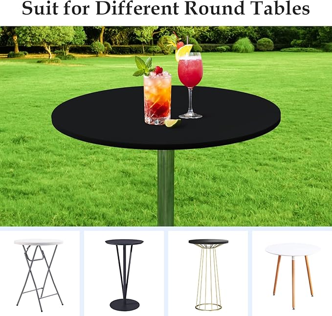 Wolkemer 2 Pack 3 Foot Black Fitted Tablecloth 36 Inch Round Elastic Edges Table Cloth, Spandex Stretch Table Cover with Machine Washable Fabric for Wedding Party Picnic Dining Indoor Outdoor